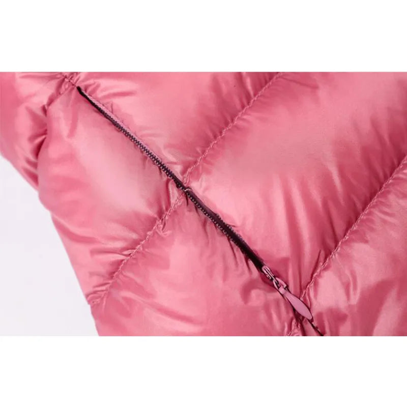Lange Damenjacke mit abnehmbarer Kapuze – Puffer-Stil