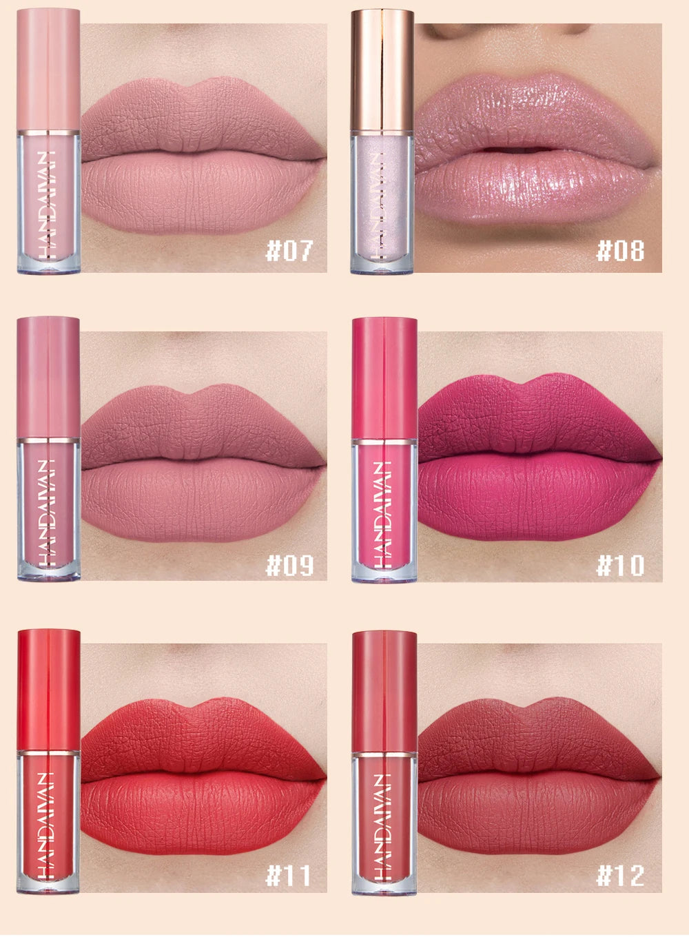 Ultra Chic Lips Handaiyan – Set mit 12 Lippenstiften und Boxverpackung