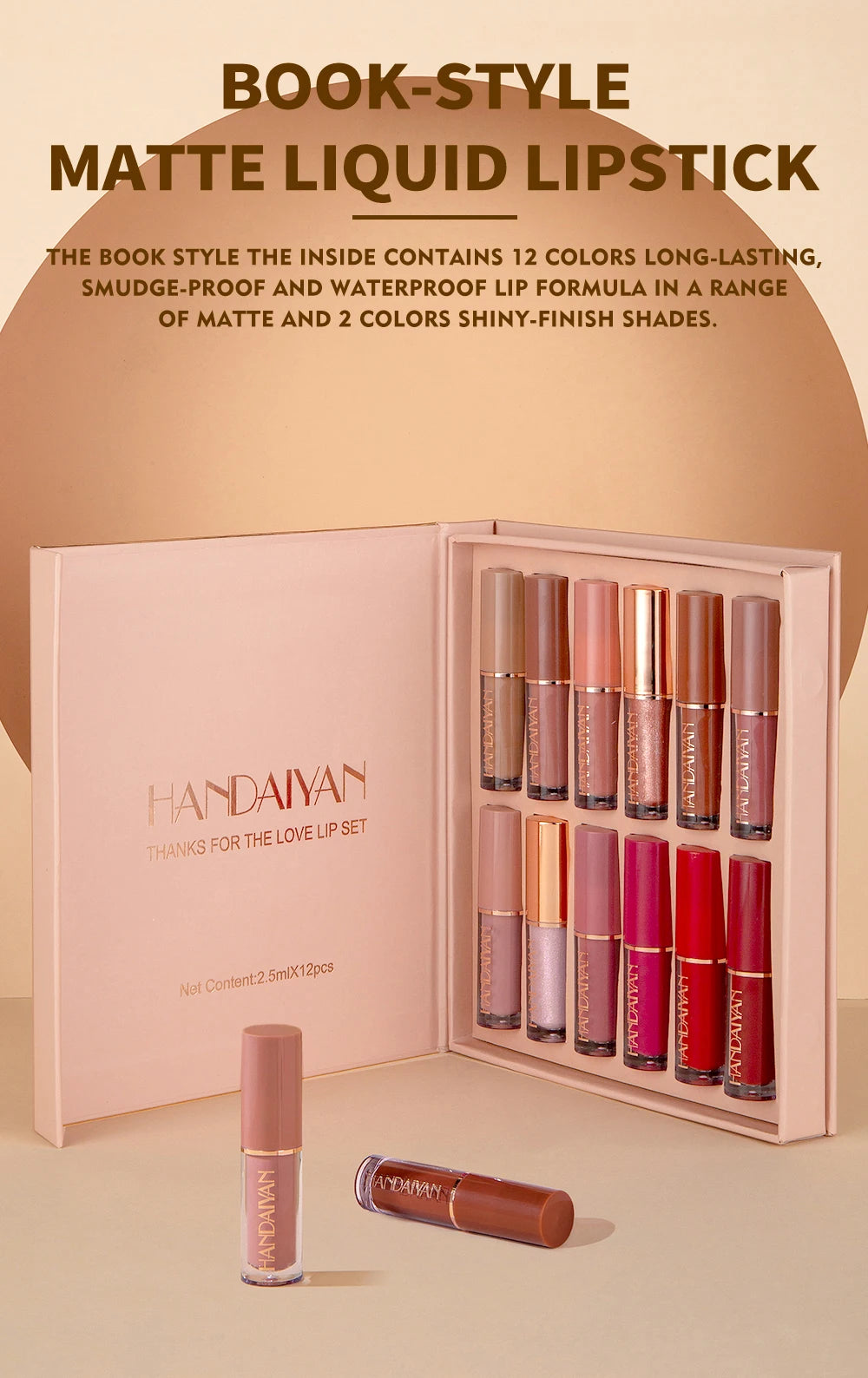 Ultra Chic Lips Handaiyan – Set mit 12 Lippenstiften und Boxverpackung