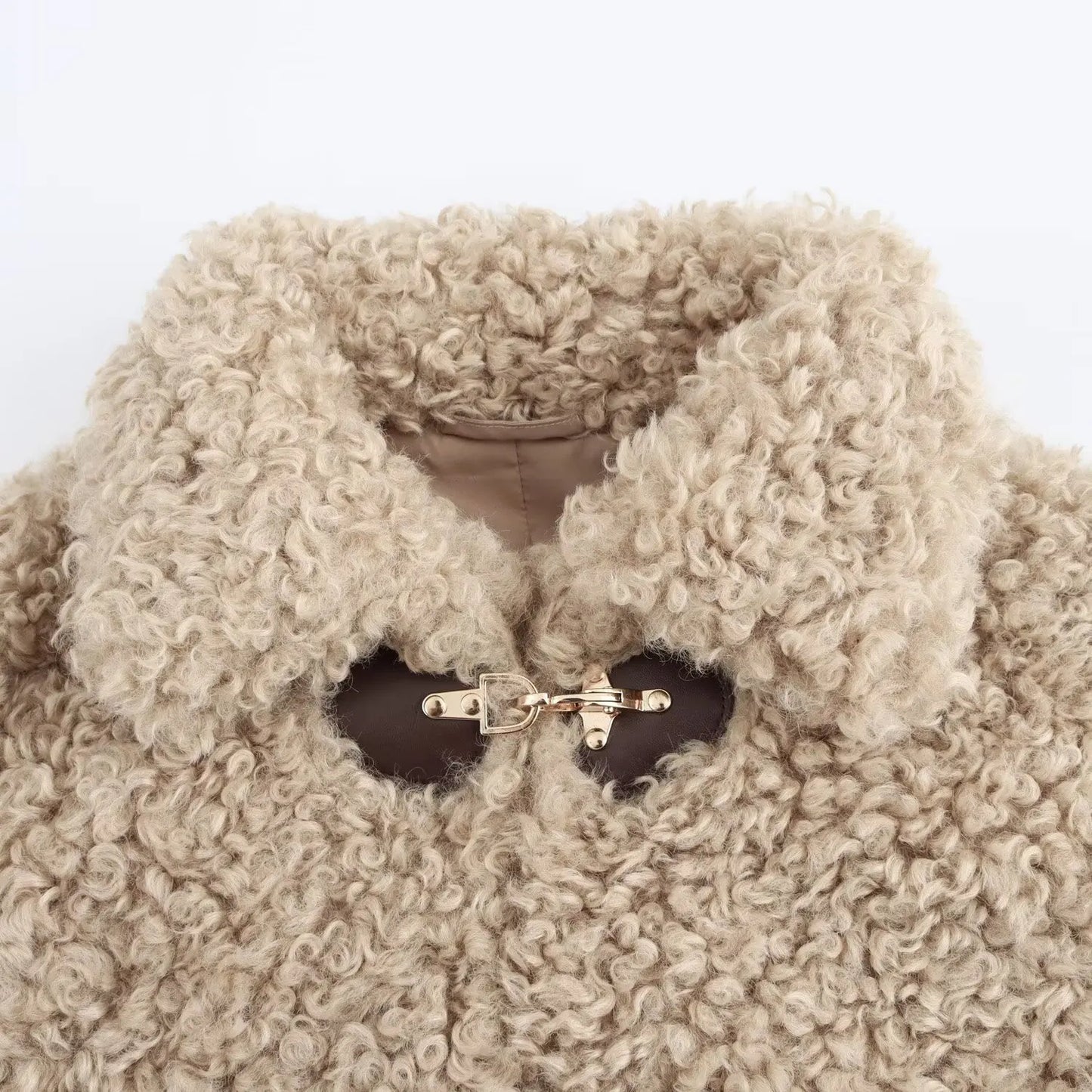 Elegant Women's Winter Jacket with Flip Collar and Rope Buckle