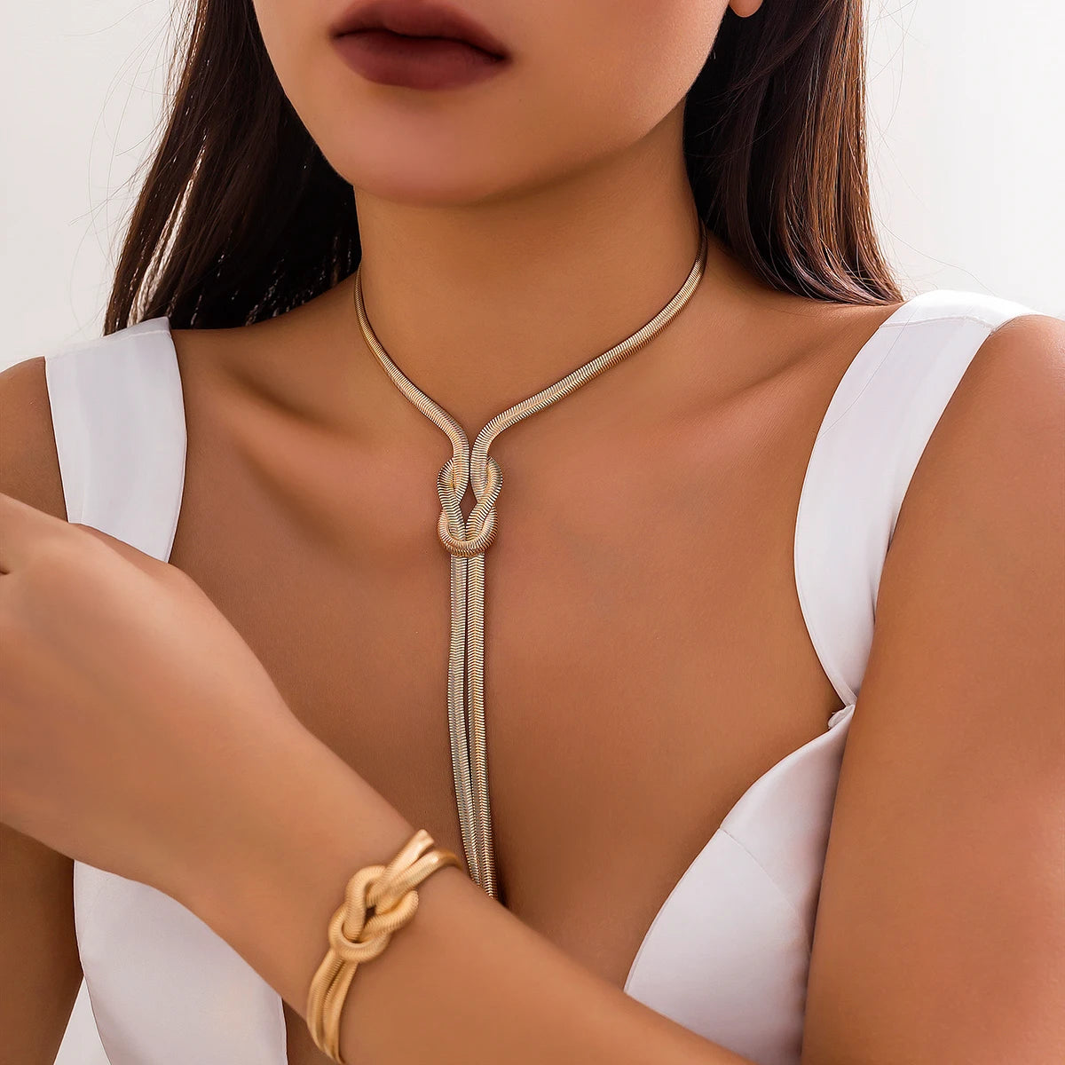 Elegantes Schlangenketten-Set mit Halskette und Armband für Damen