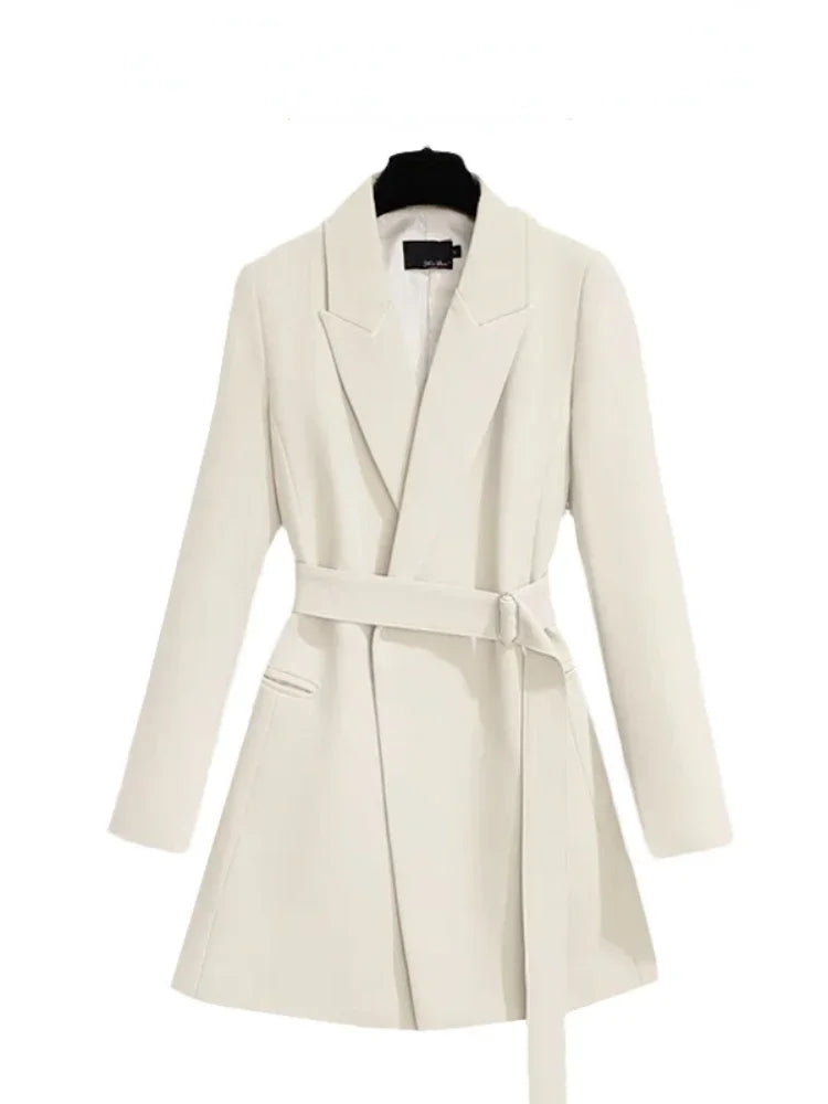 Elegant Slim Fit Women's Blazer with Belt - Spring/Autumn Fashion