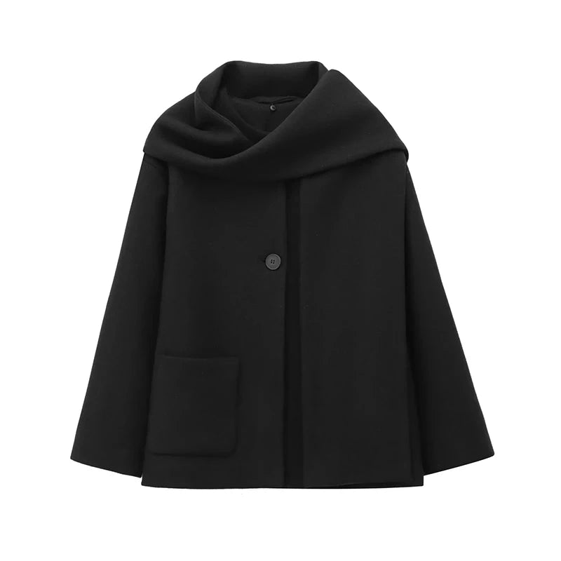 Elegant Women's Scarf Neck Long Sleeve Coat