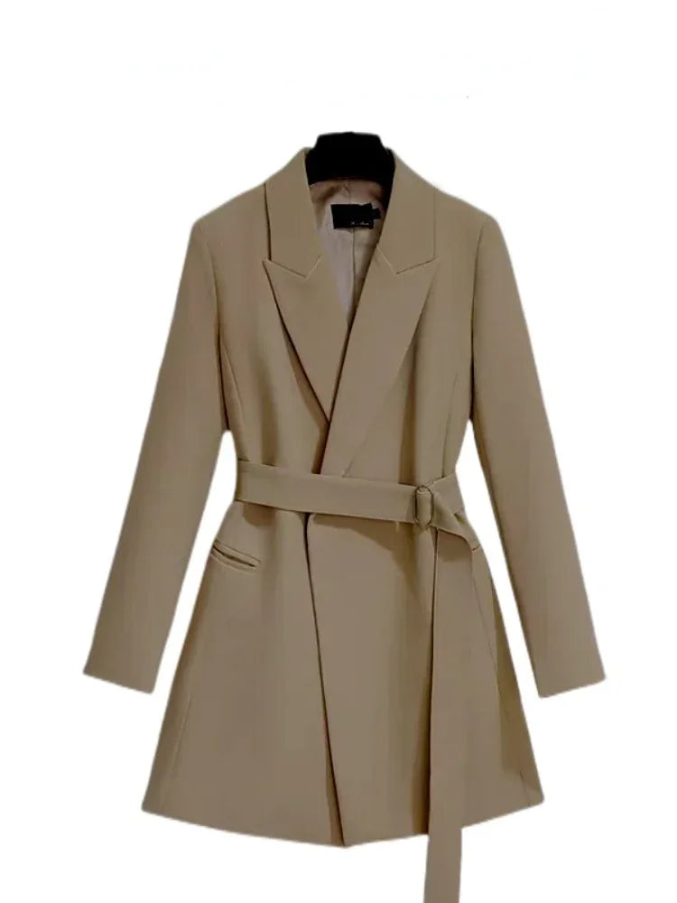 Elegant Slim Fit Women's Blazer with Belt - Spring/Autumn Fashion