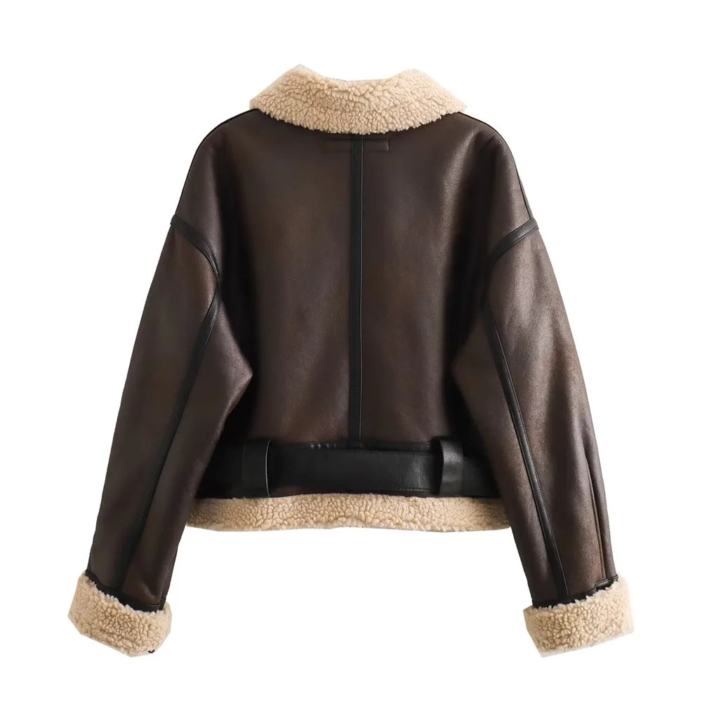 Chic Women's Flip Collar Fur Jacket - Autumn/Winter 2024