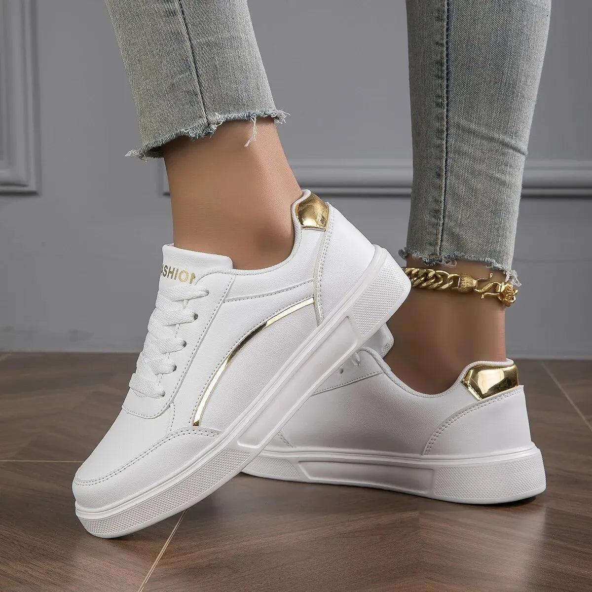 Women's Faux Leather Platform Sneakers - Comfort & Style