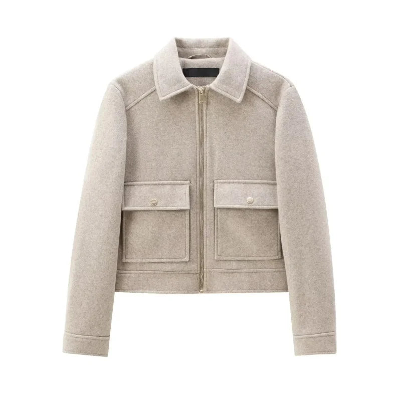 Elegant Women's Vintage Warm Coat with Zipper Pockets