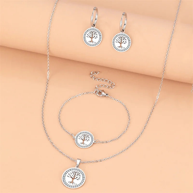 Elegantes Schmuckset mit Lebensbaum aus Kristall für Damen