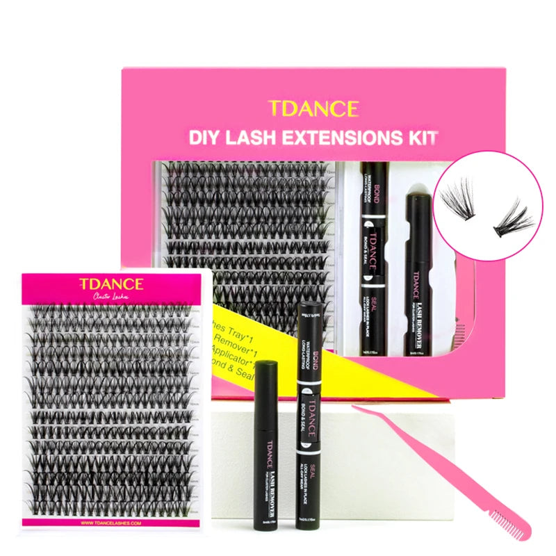 DIY Eyelash Extension Kit - 280 cluster lashes, bond and seal, tweezer and lash remover