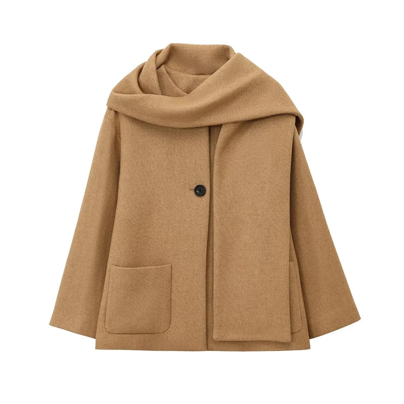 Elegant Women's Scarf Neck Long Sleeve Coat