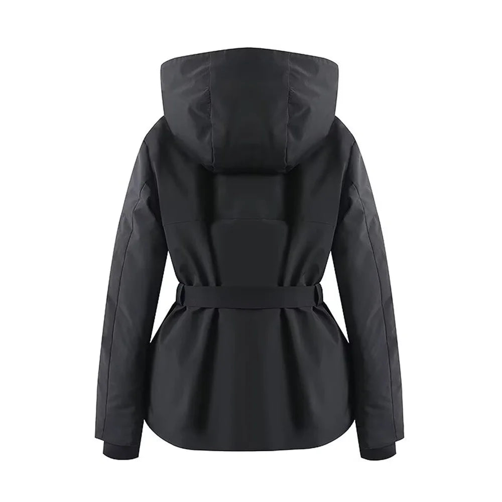 Elegant Women's Hooded Jacket with Cinched Waist