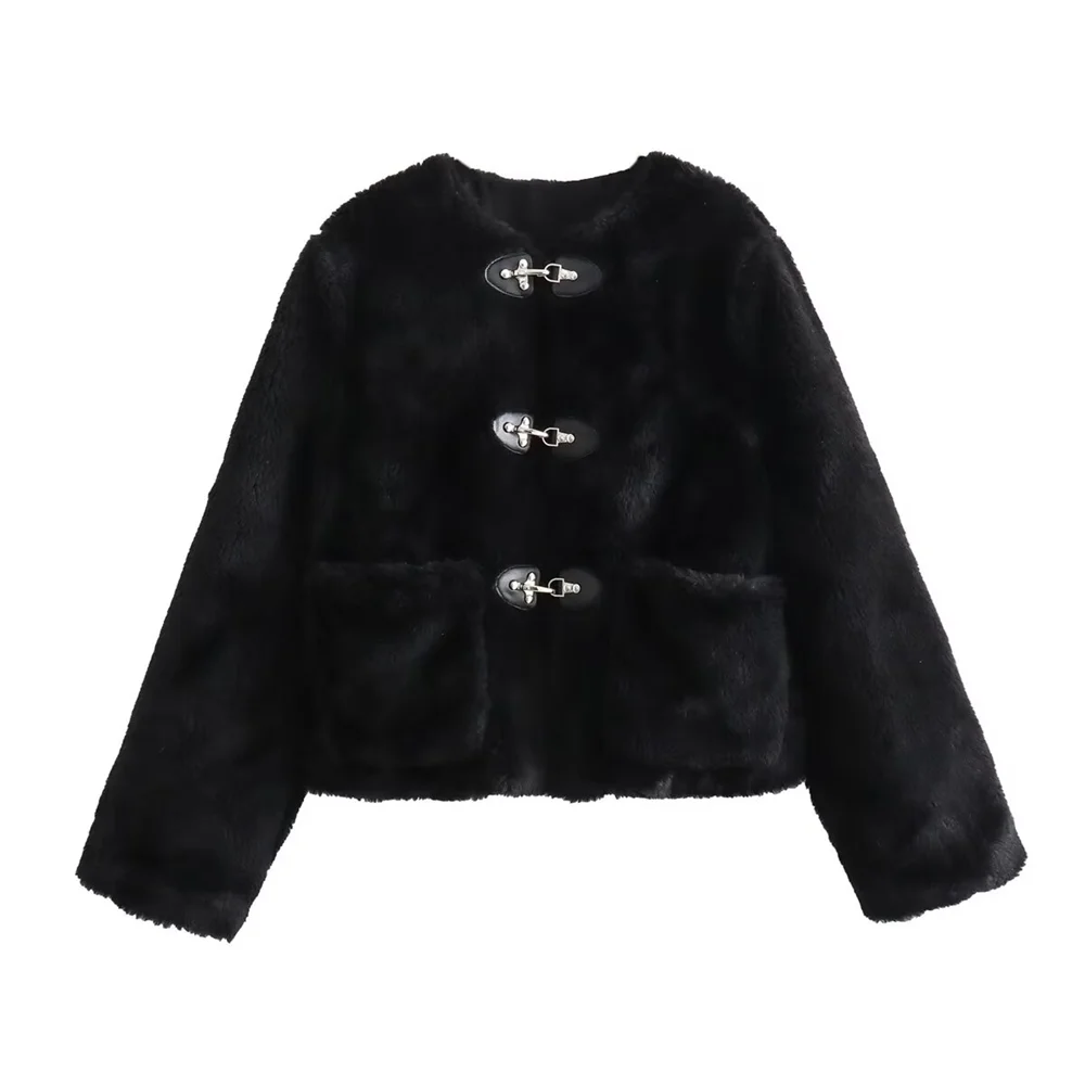 Chic Women's Cozy Long Sleeve Coat with Pockets