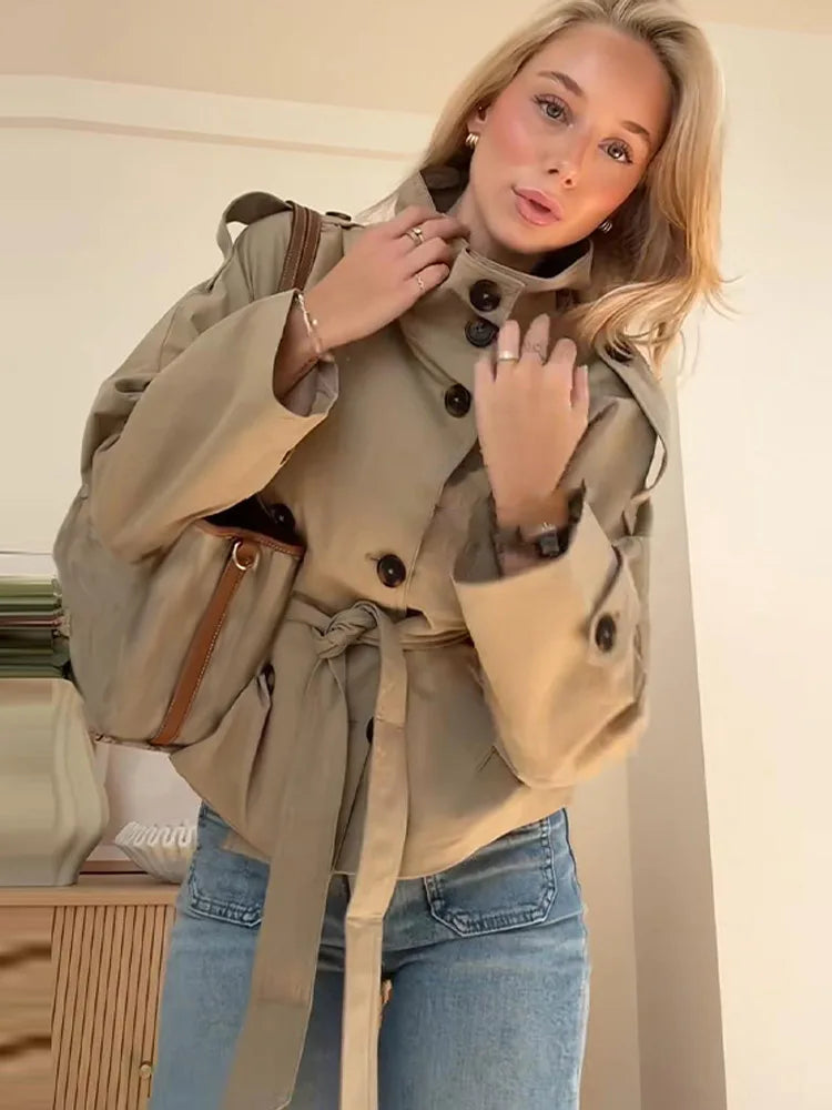 Elegant Women's Double Breasted Belted Trench Coat