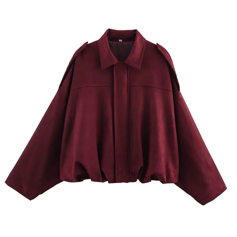 Chic Vintage Women's Bomber Jacket with Turn-Down Collar