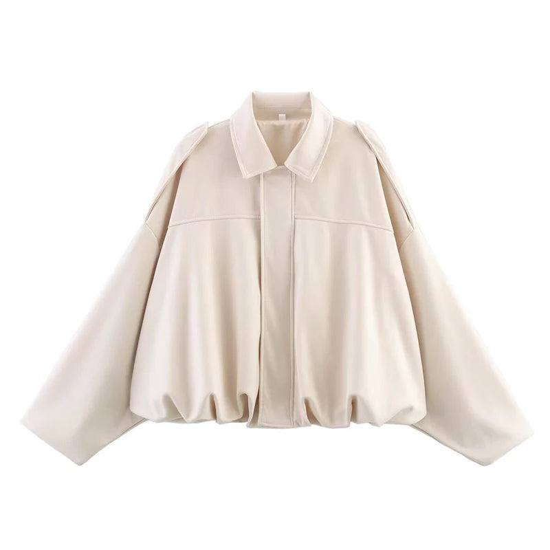Chic Vintage Women's Bomber Jacket with Turn-Down Collar
