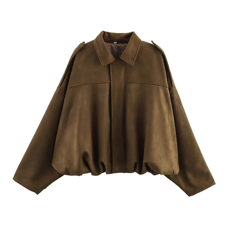 Chic Vintage Women's Bomber Jacket with Turn-Down Collar