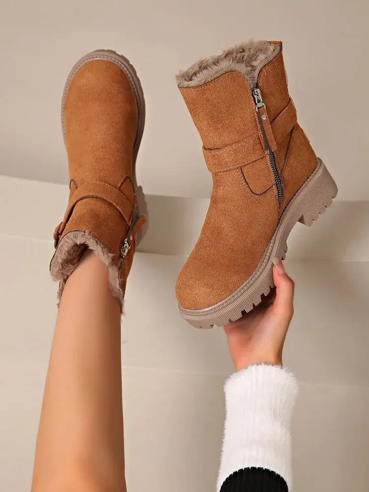 Warm Mid-Calf Snow Boots Trendy Winter Rubber Boots