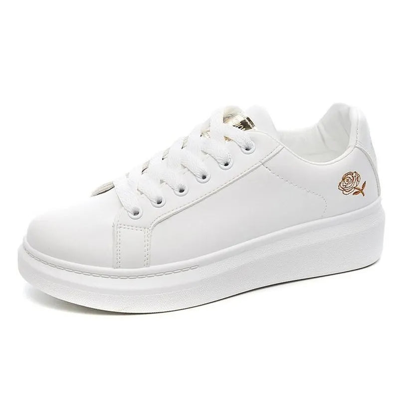 Women's Breathable Embroidered Flower Lace-Up Sneakers