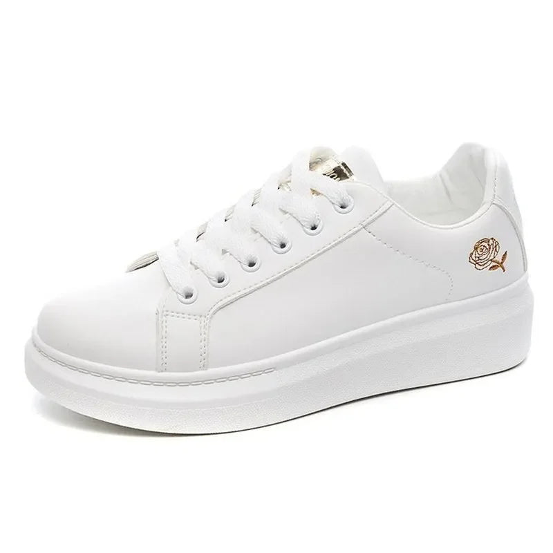 Women's Breathable Embroidered Flower Lace-Up Sneakers