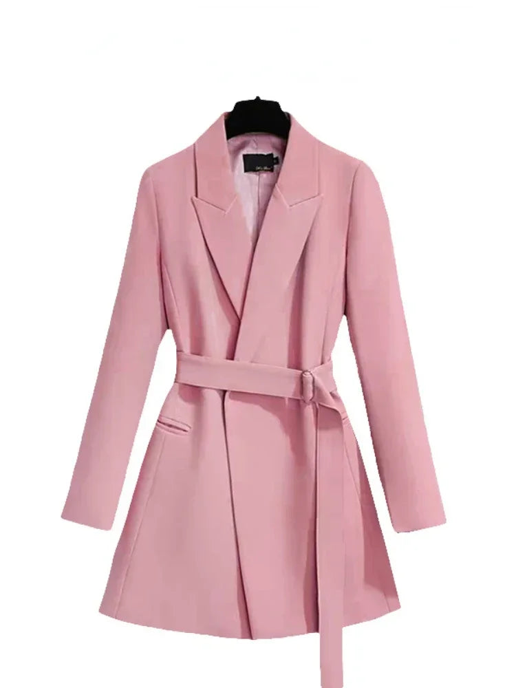 Elegant Slim Fit Women's Blazer with Belt - Spring/Autumn Fashion