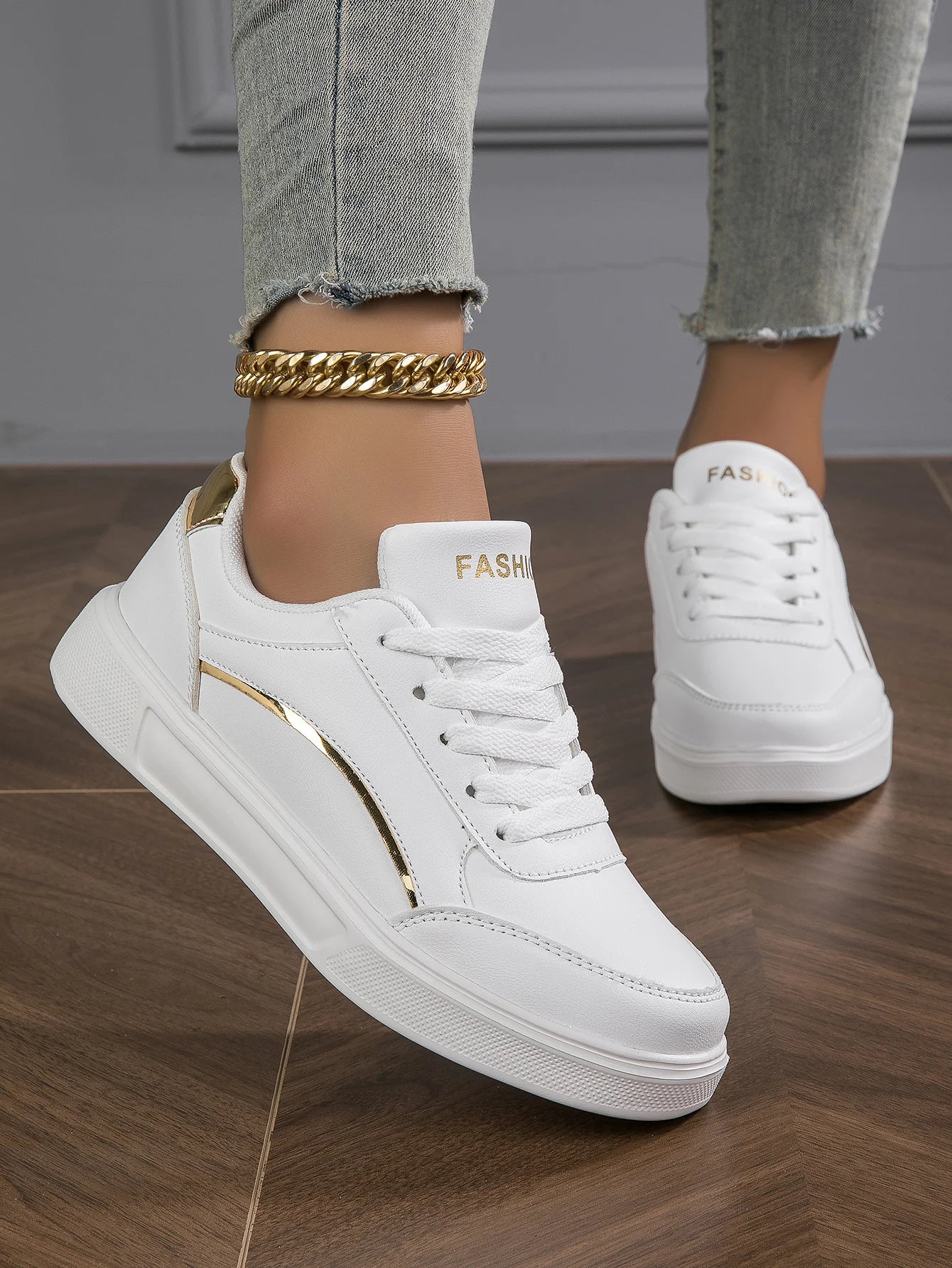 Women's Faux Leather Platform Sneakers - Comfort & Style