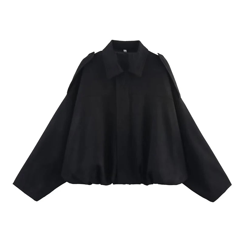 Chic Vintage Women's Bomber Jacket with Turn-Down Collar