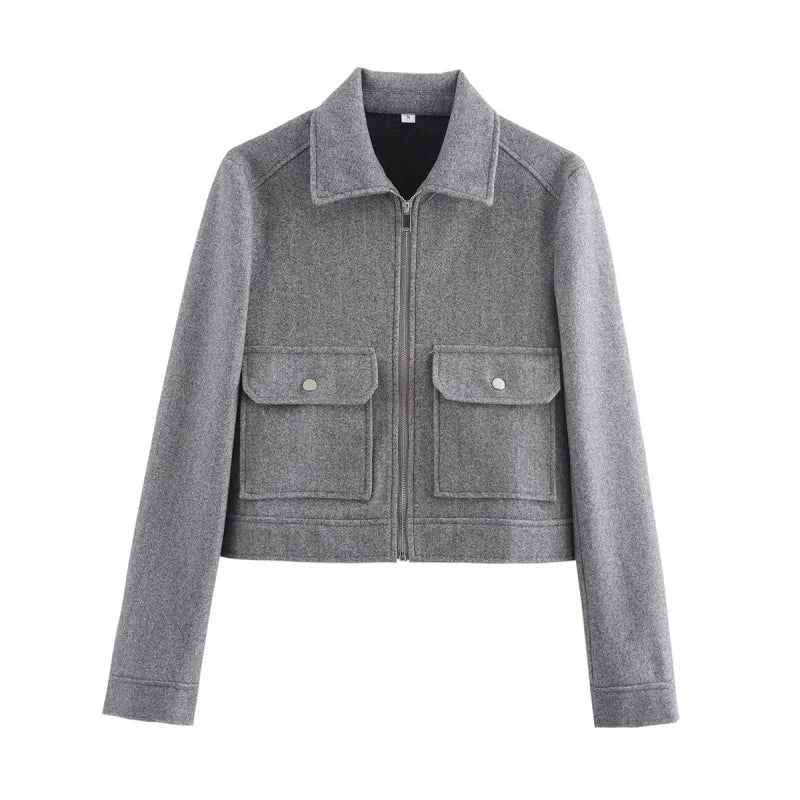 Elegant Women's Vintage Warm Coat with Zipper Pockets