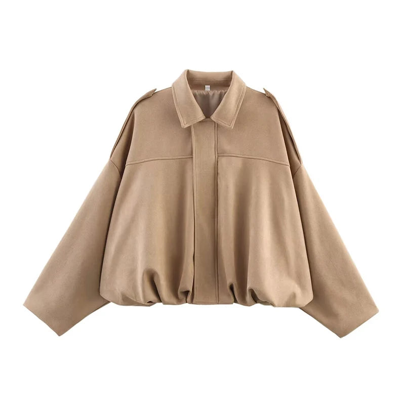 Chic Vintage Women's Bomber Jacket with Turn-Down Collar