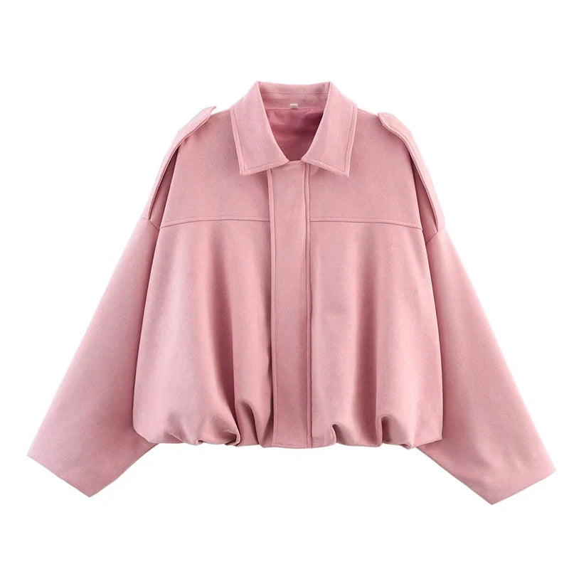 Chic Vintage Women's Bomber Jacket with Turn-Down Collar