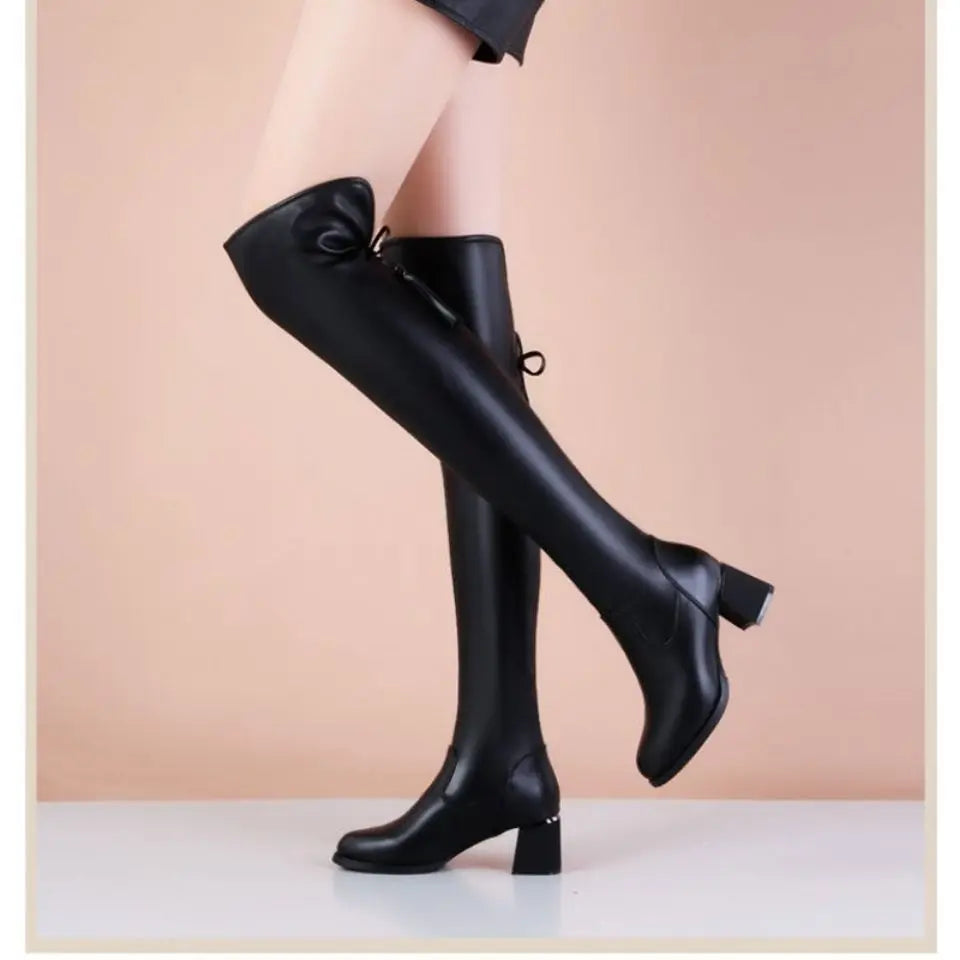 Overknee-Stiefel - Damen Plüsch-Langstiefel