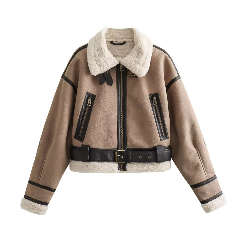Chic Women's Flip Collar Fur Jacket - Autumn/Winter 2024