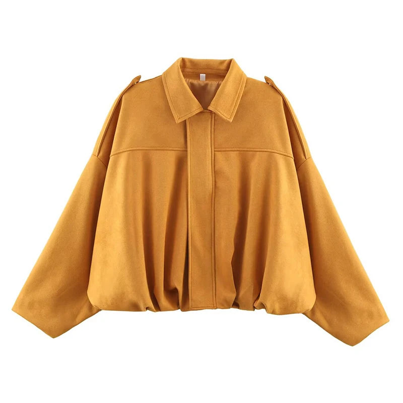 Chic Vintage Women's Bomber Jacket with Turn-Down Collar