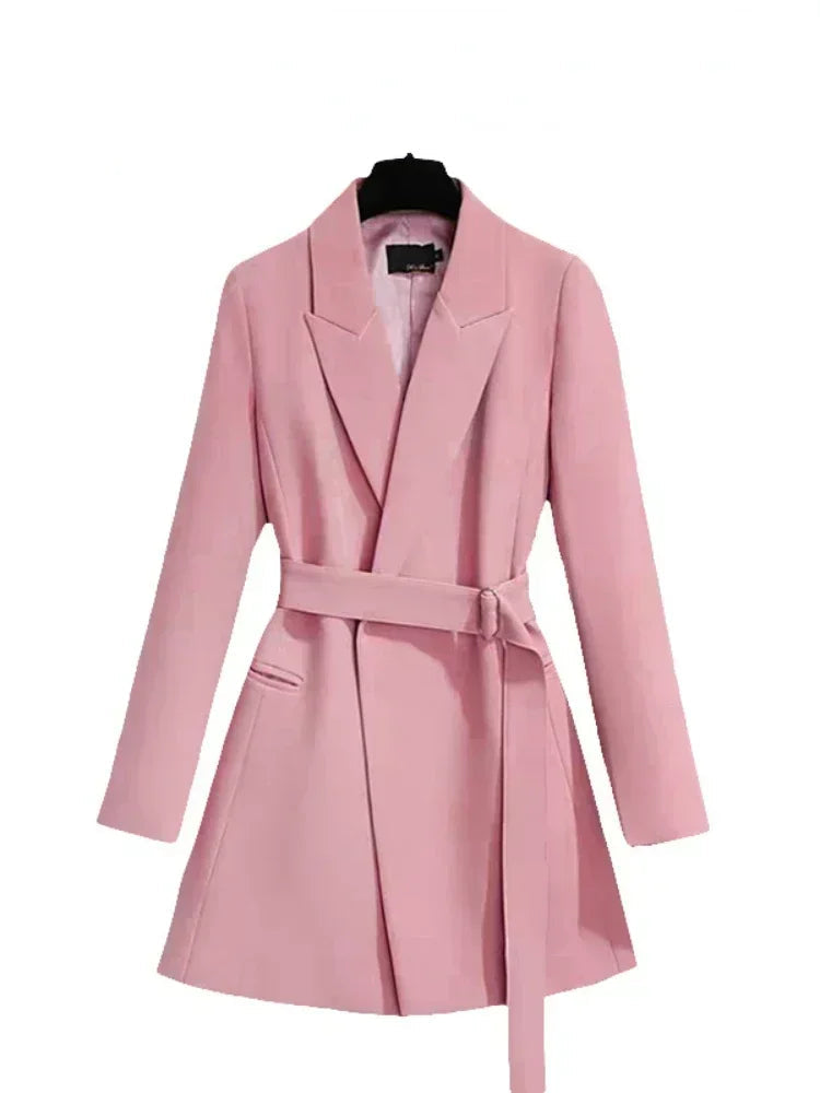 Elegant Slim Fit Women's Blazer with Belt - Spring/Autumn Fashion
