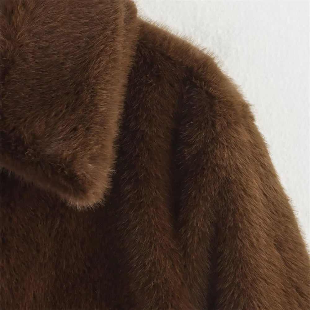 Chic Brown Fur-Embellished Jacket for Women