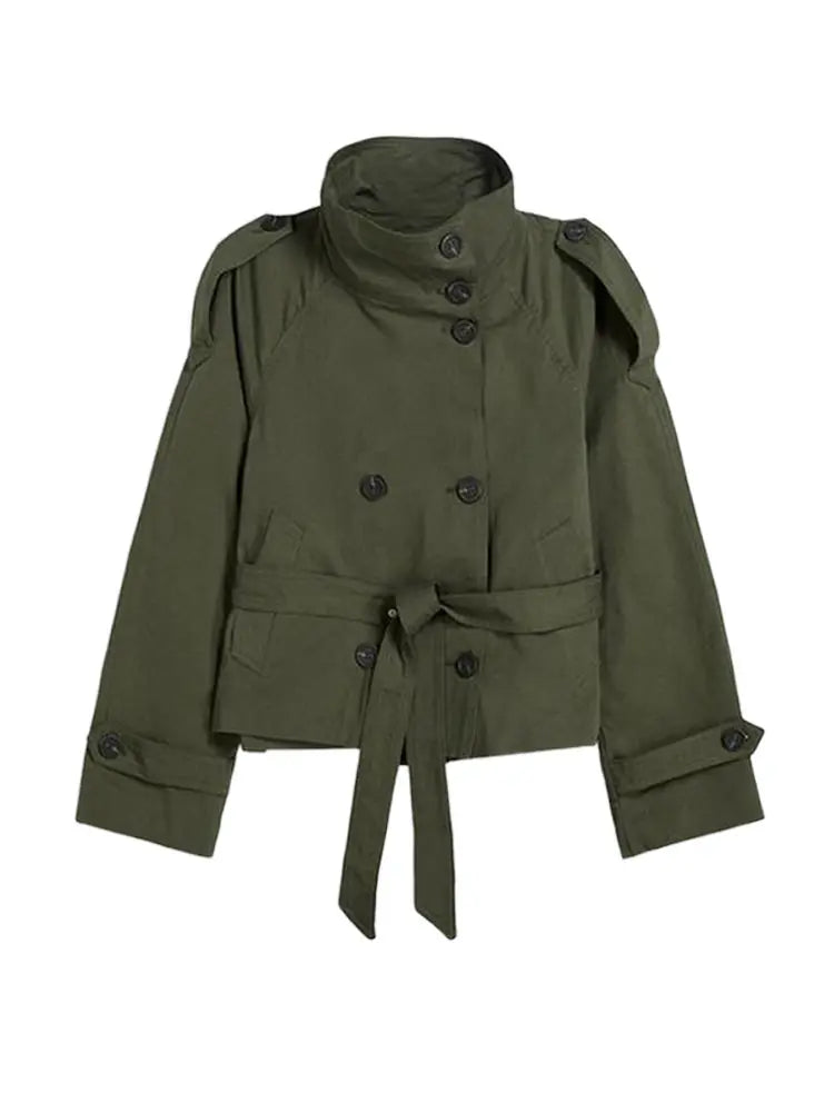 Elegant Women's Double Breasted Belted Trench Coat