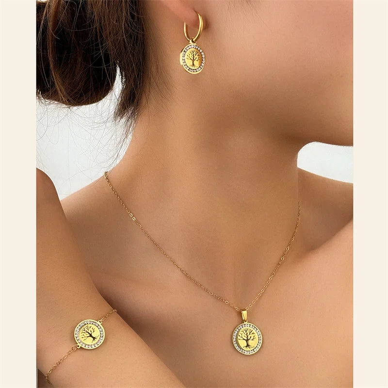 Elegantes Schmuckset mit Lebensbaum aus Kristall für Damen