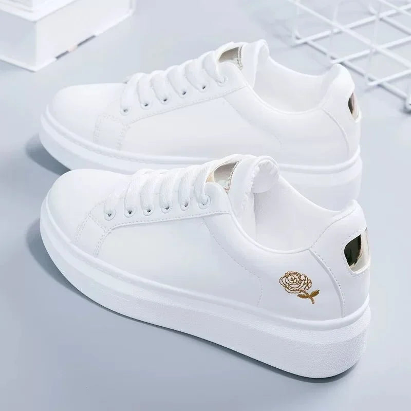 Women's Breathable Embroidered Flower Lace-Up Sneakers