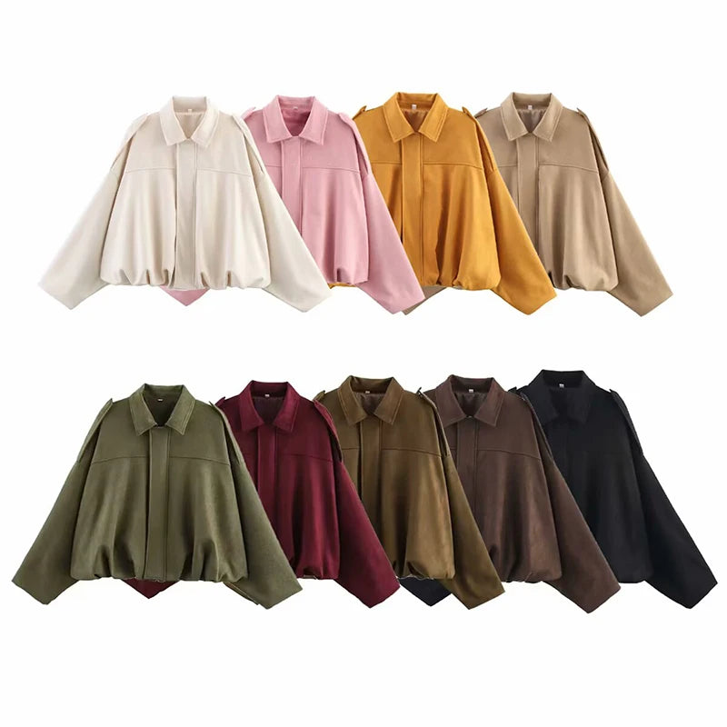Chic Vintage Women's Bomber Jacket with Turn-Down Collar
