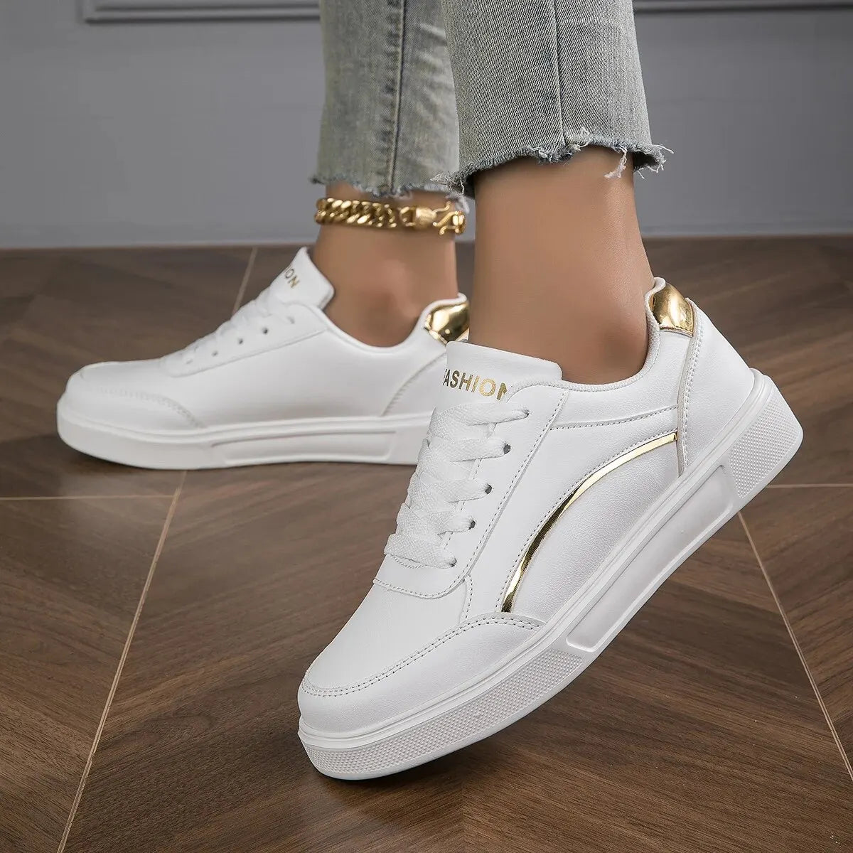 Women's Faux Leather Platform Sneakers - Comfort & Style
