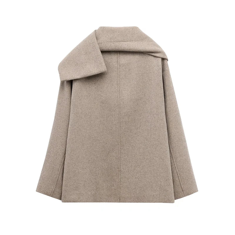 Elegant Women's Scarf Neck Long Sleeve Coat