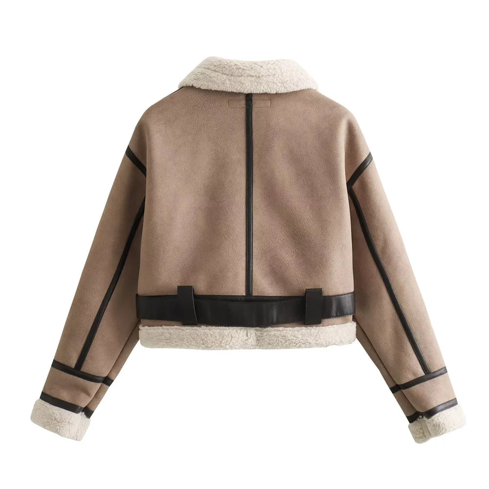 Chic Women's Flip Collar Fur Jacket - Autumn/Winter 2024