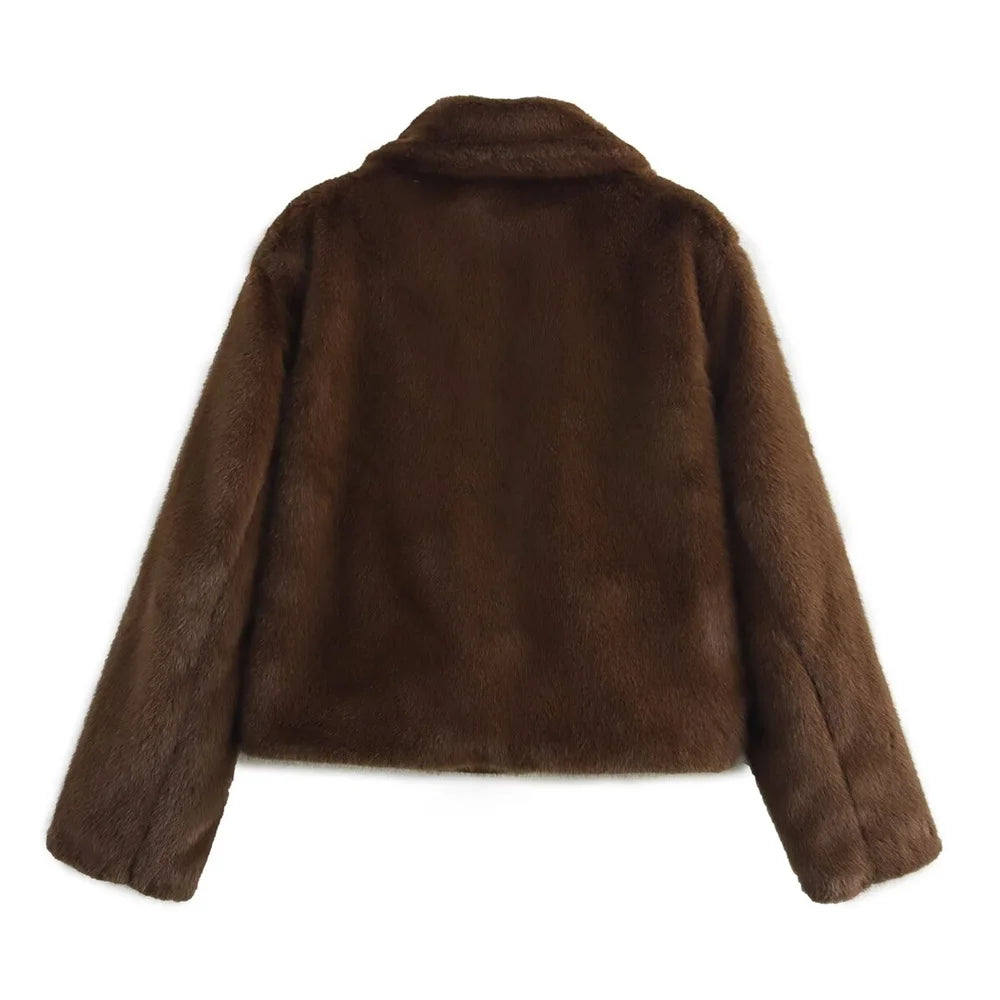 Chic Brown Fur-Embellished Jacket for Women