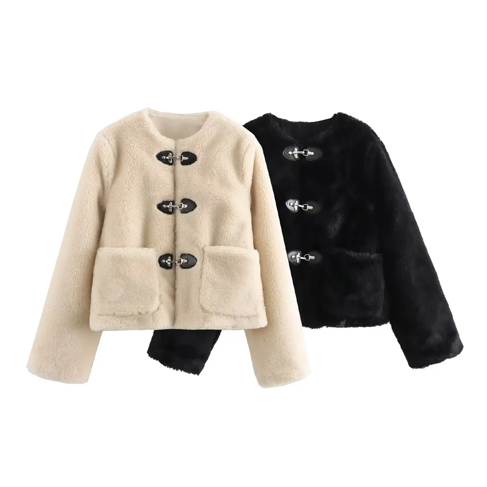 Chic Women's Cozy Long Sleeve Coat with Pockets