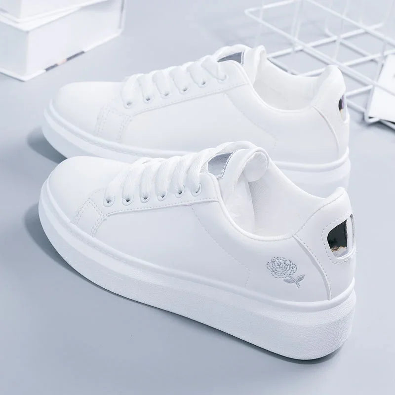 Women's Breathable Embroidered Flower Lace-Up Sneakers