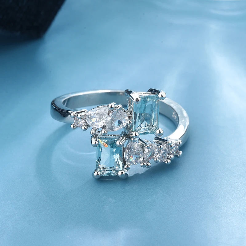 Aquamarin Zirkon Ring 925 Silber Ring