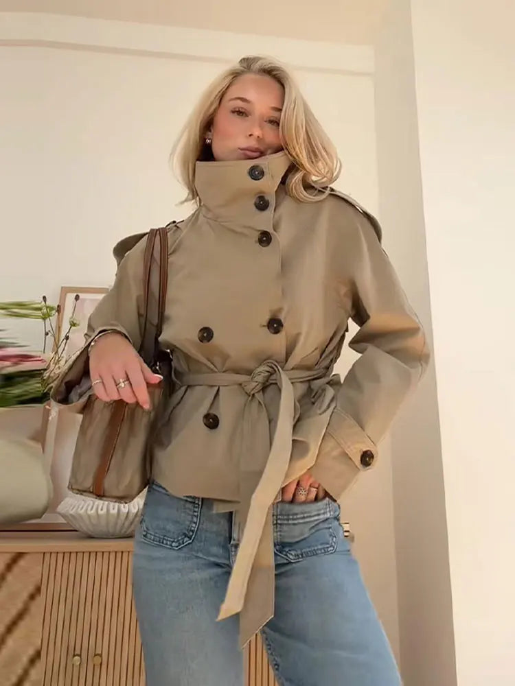 Elegant Women's Double Breasted Belted Trench Coat
