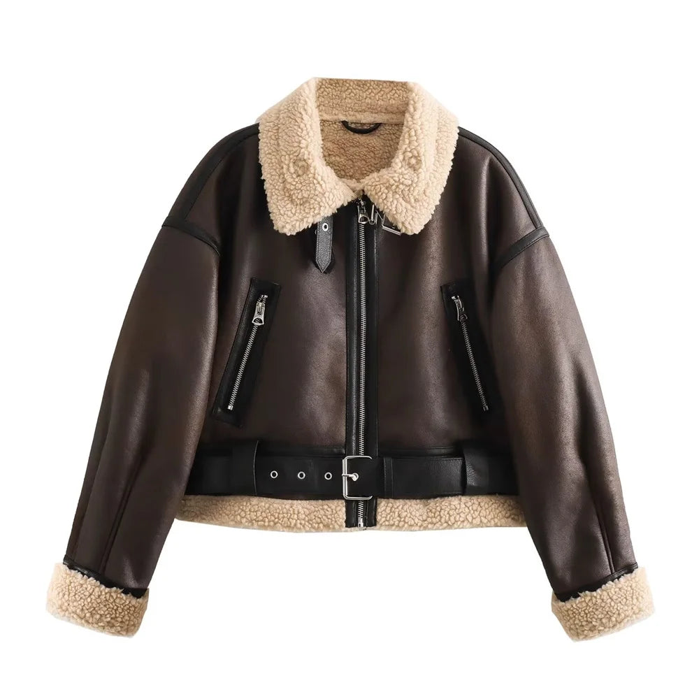 Chic Women's Flip Collar Fur Jacket - Autumn/Winter 2024