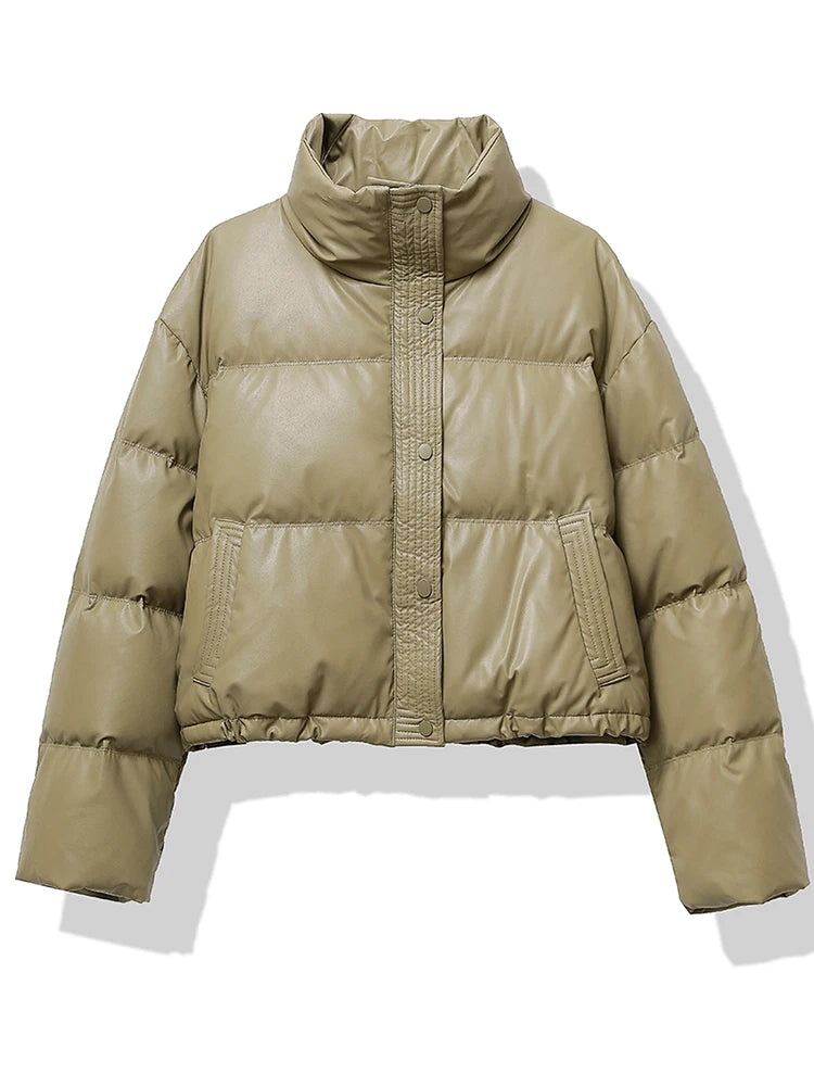 Women Thickened Mock Neck Cotton-padded Jacket