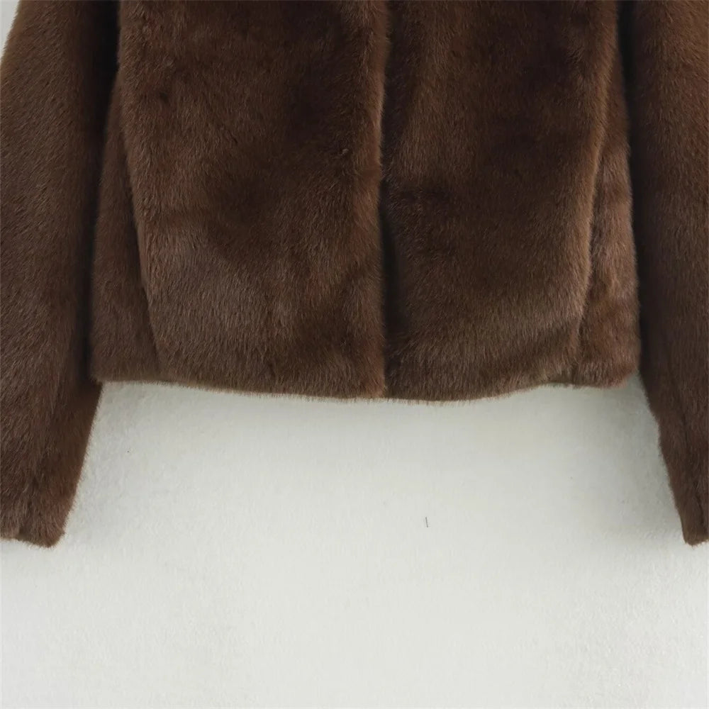 Chic Brown Fur-Embellished Jacket for Women