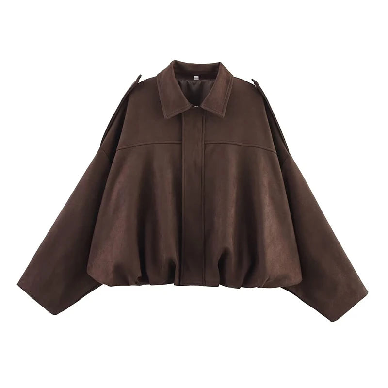 Chic Vintage Women's Bomber Jacket with Turn-Down Collar